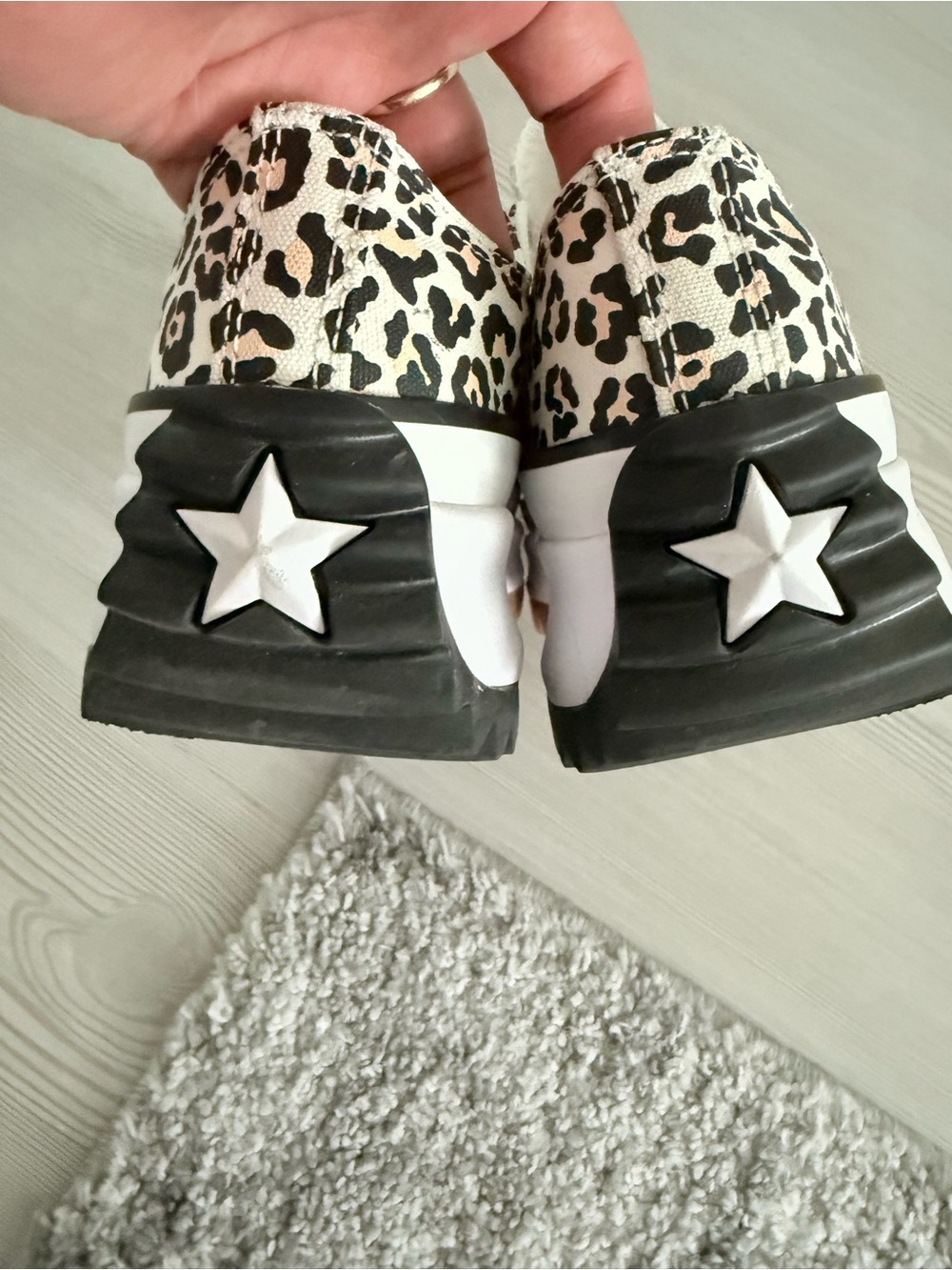 Leopard Print Platform Sneakers - White/Cream - Picture 9 of 10